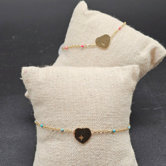 Bracelet acier inoxydable doré chaîne fine maille forçat incrustée éclats pierre naturelle