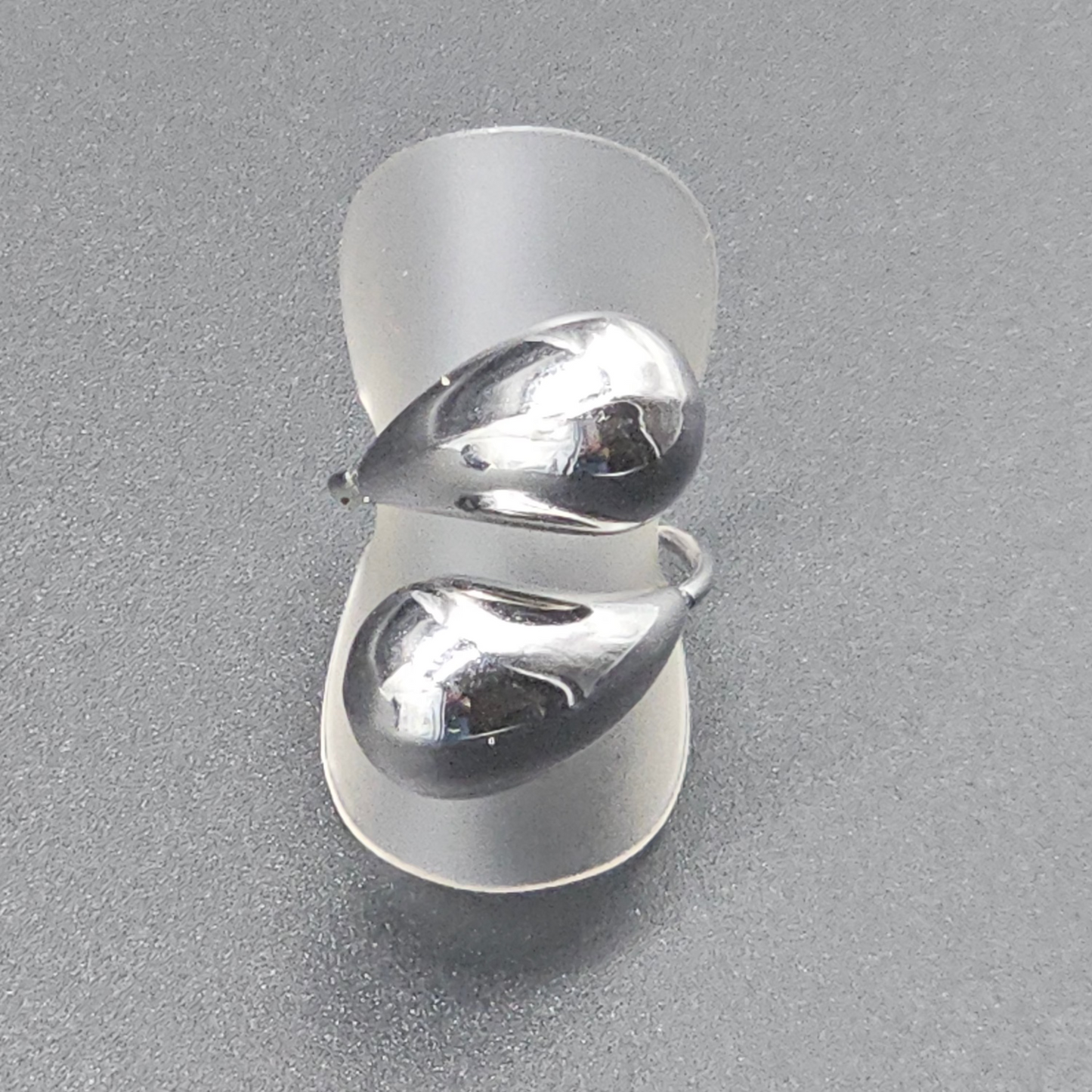 Bague ajustable double goutte argentée – acier inoxydable