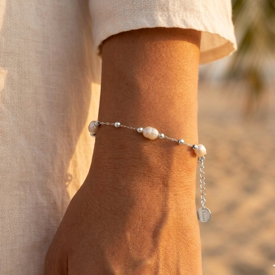 Fine stainless steel chain bracelet – beads and reconstituted stones, gold or silver plated
