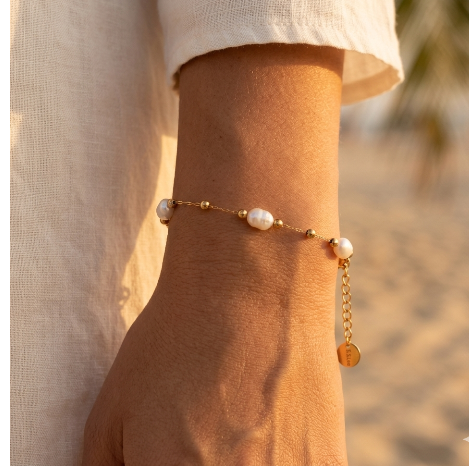 Fine stainless steel chain bracelet – beads and reconstituted stones, gold or silver plated