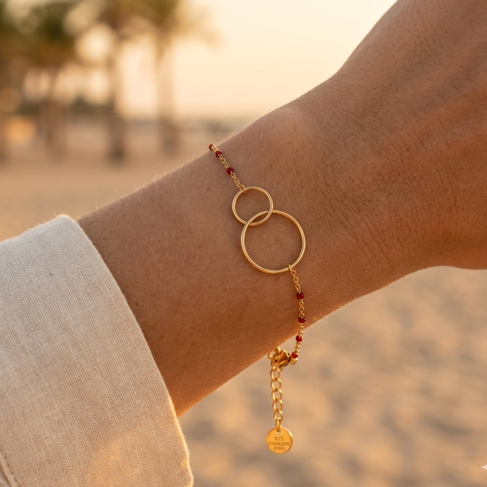 Gold-plated stainless steel bracelet – "Toi et Moi" medallion & reconstituted stone chips