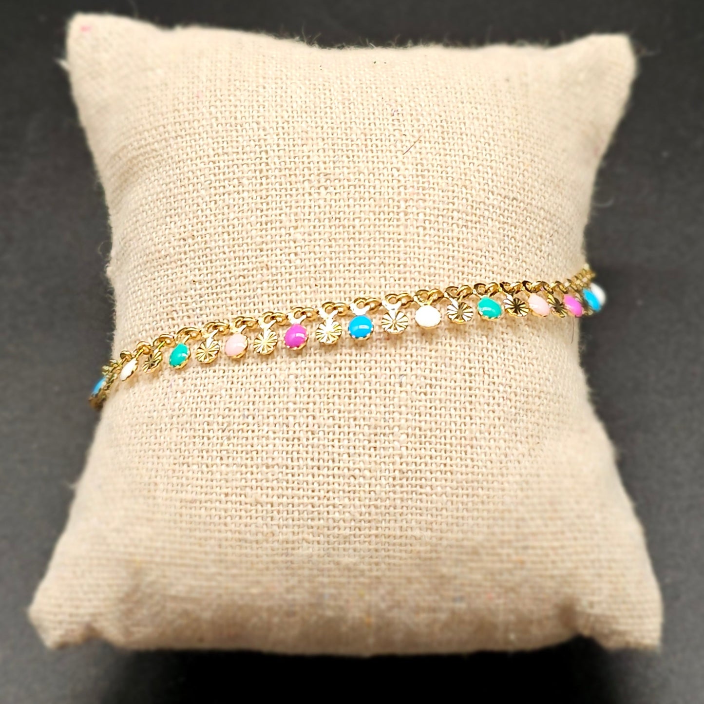 Reversible gold-plated stainless steel bracelet – delicate chain & sunburst striped charms