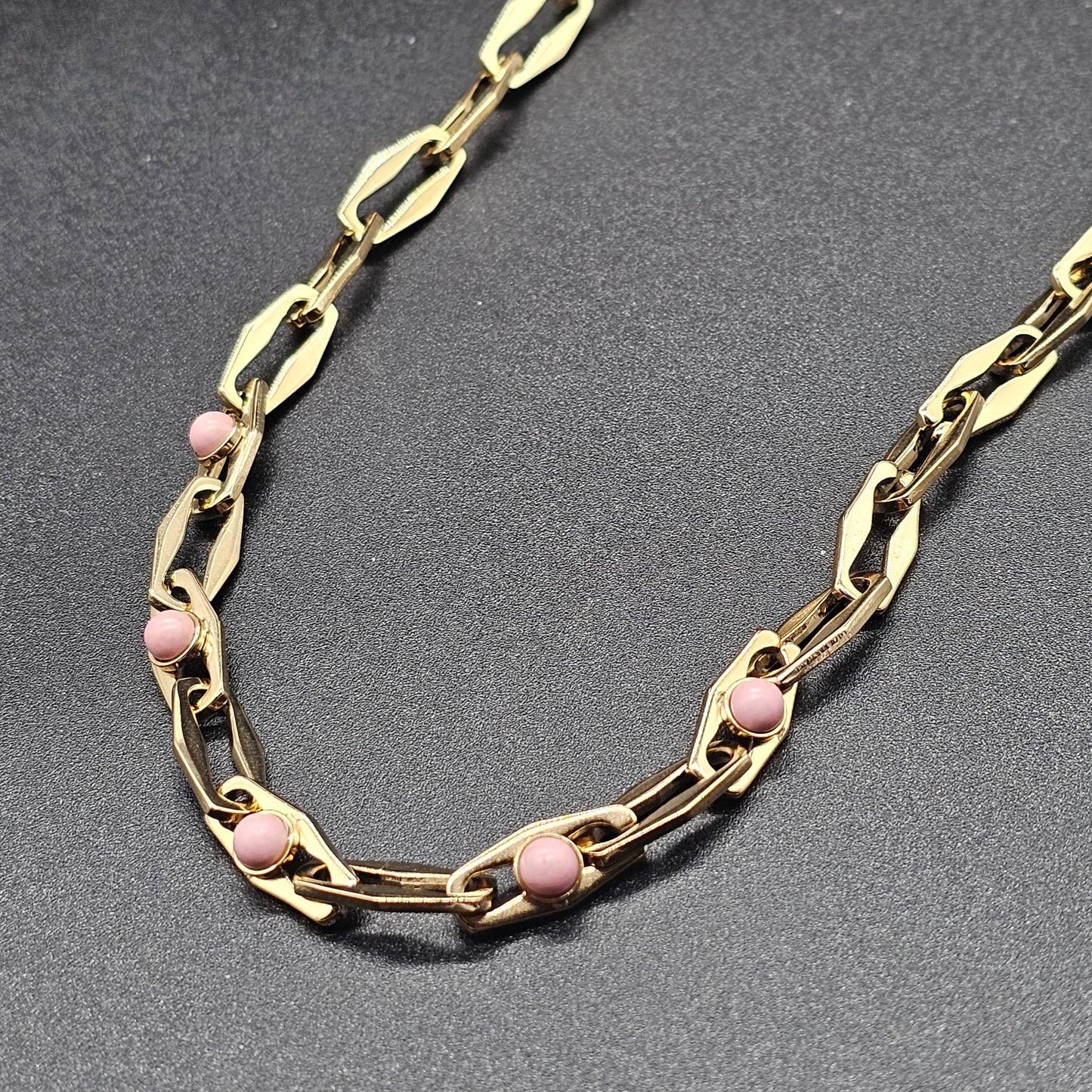 Stainless steel gold-plated necklace with rectangular and foxtail chain and colorful beads in the center --