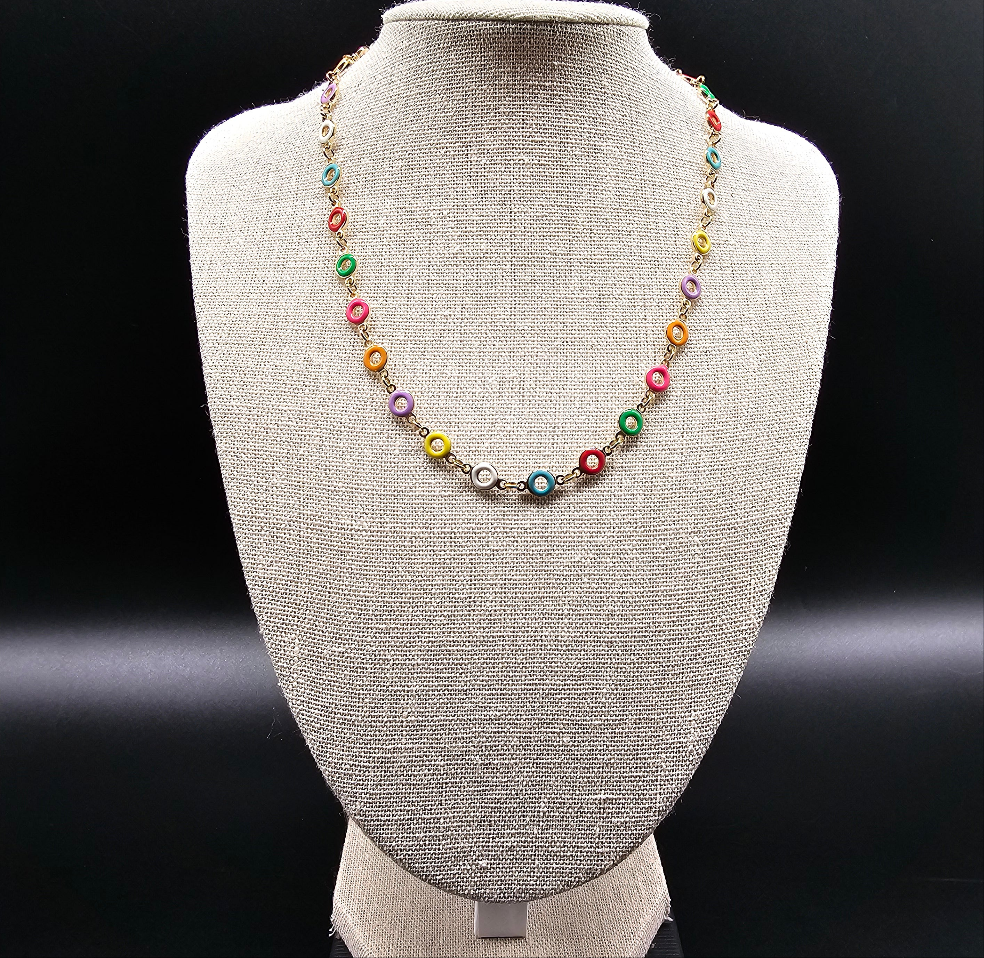 "Good Vibes" gold necklace – Multicolored enamel beads, stainless steel