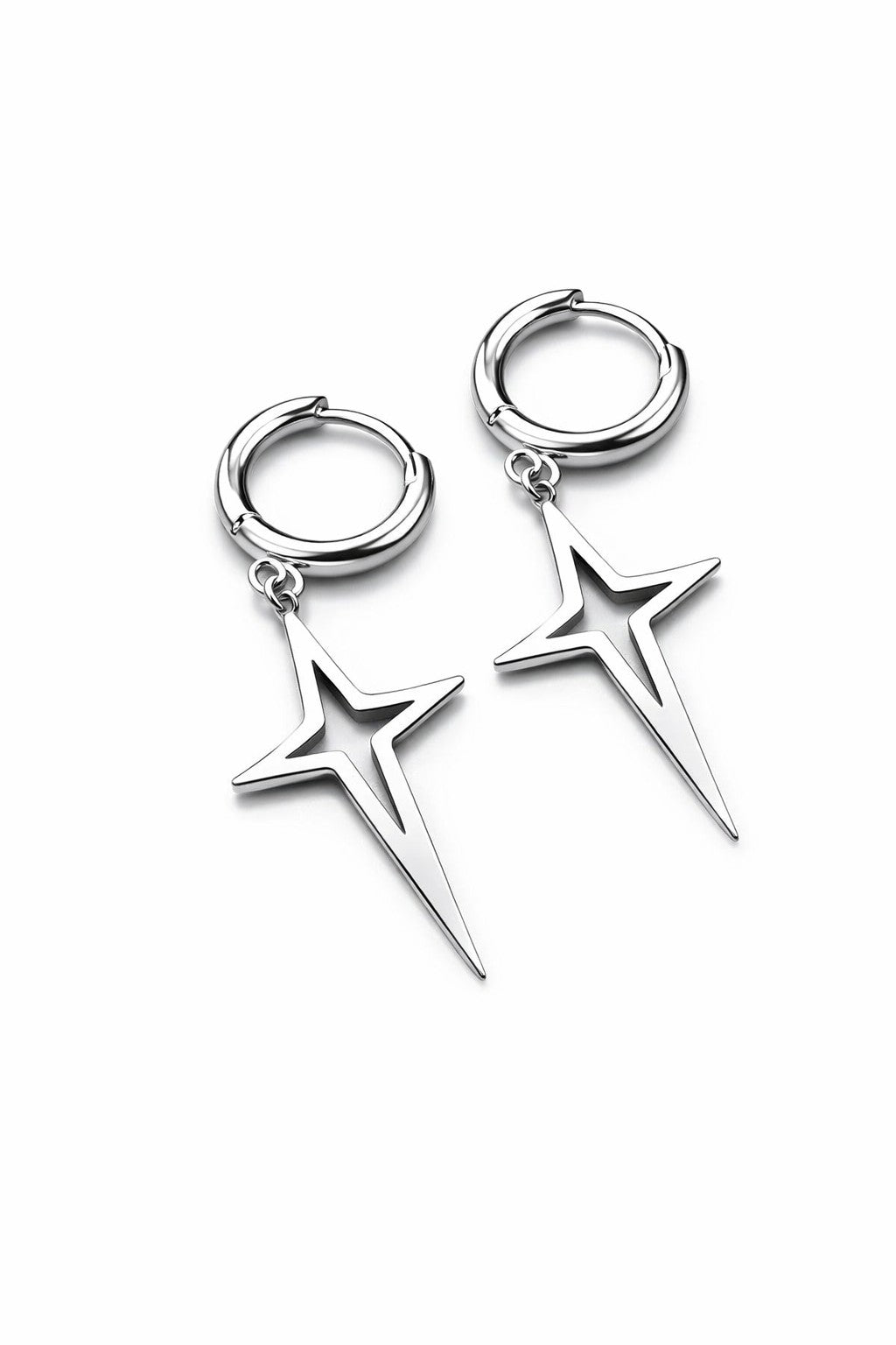 Créoles Étoile Argentée – Pendantes, acier inoxydable