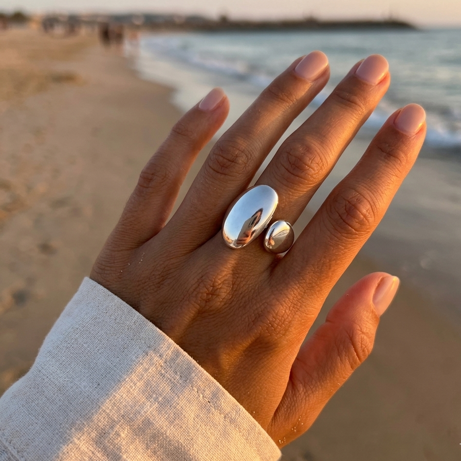 Silver Pebble Ring – Stainless Steel