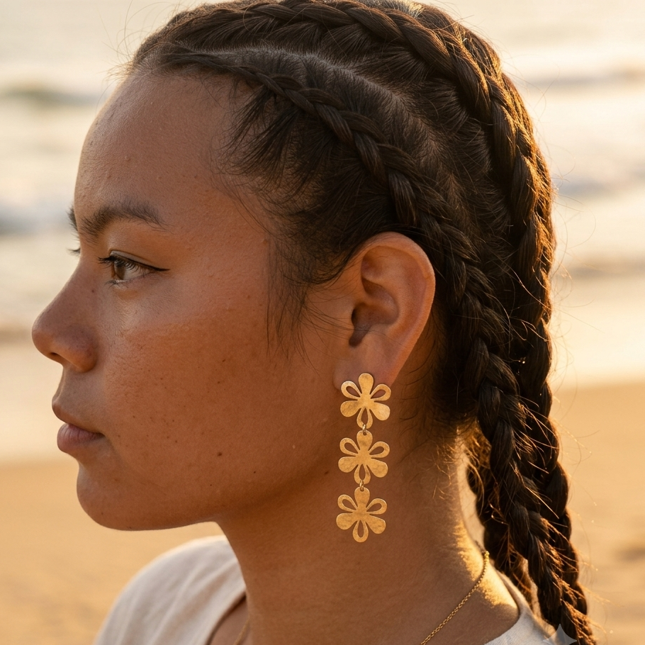 Boucles  pendantes fleurs dorées ou argentées -acier hypoallergénique