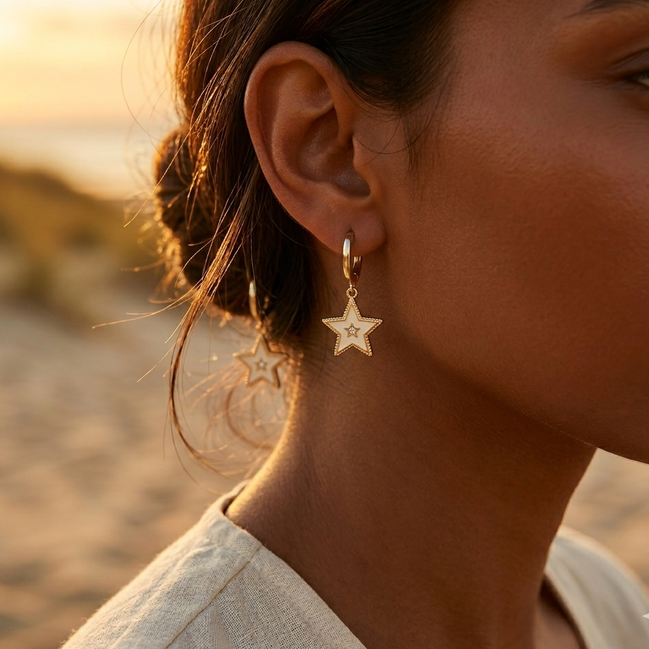 Golden Star Earrings - Stainless Steel
