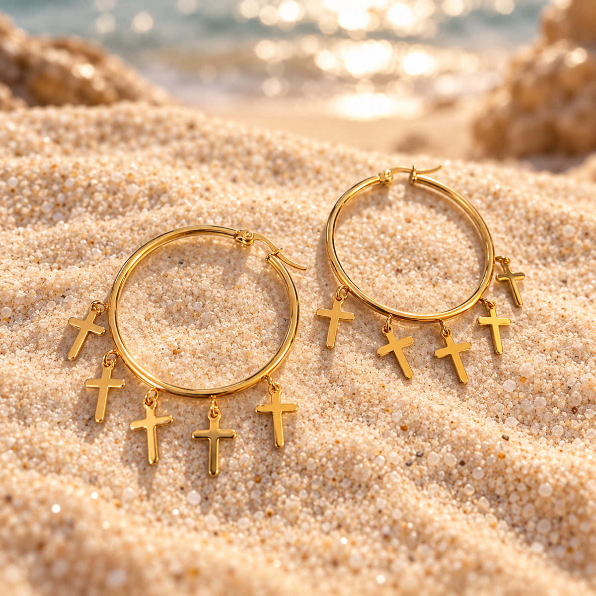 Boucles d’oreilles créoles croix dorées – acier inoxydable
