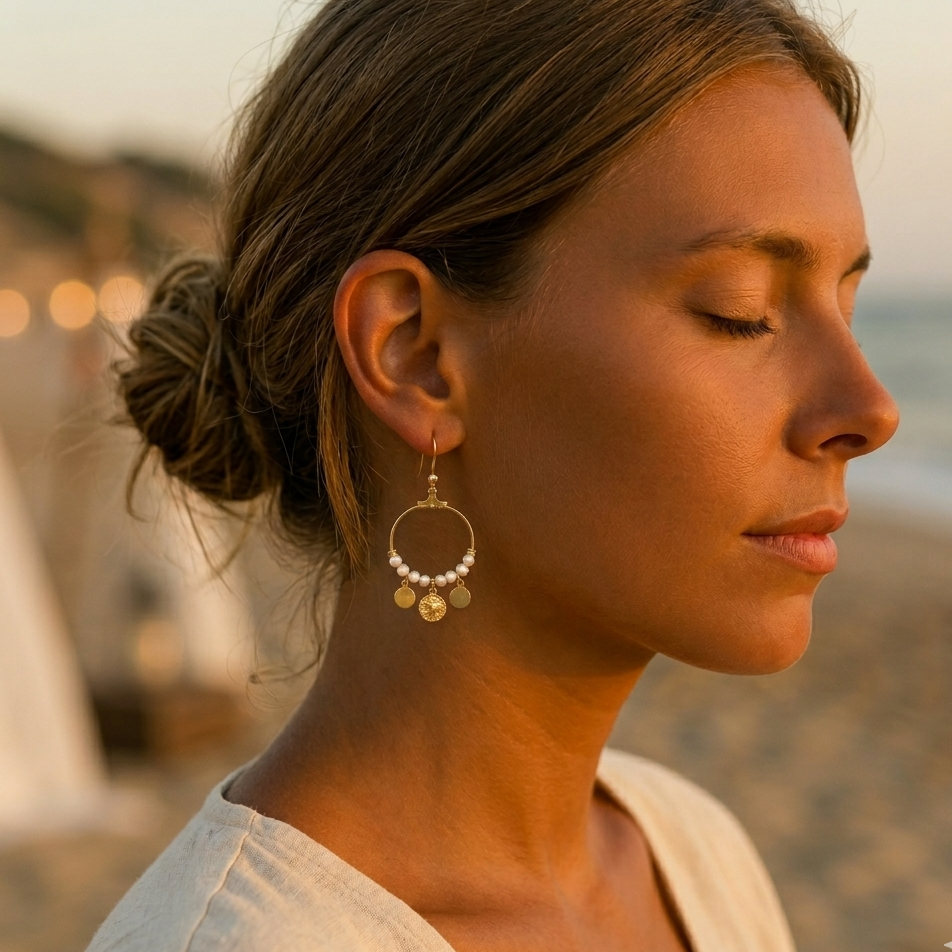 Gold hoop earrings with tassels and beads – Stainless steel