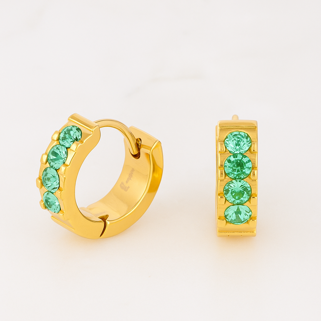 Mini créoles dorées à strass – 4 teintes pastel – acier inoxydable