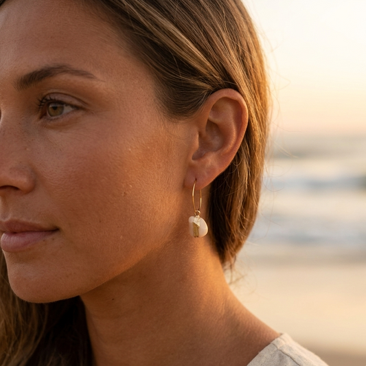 Gold hoop earrings – stainless steel & chic natural stone