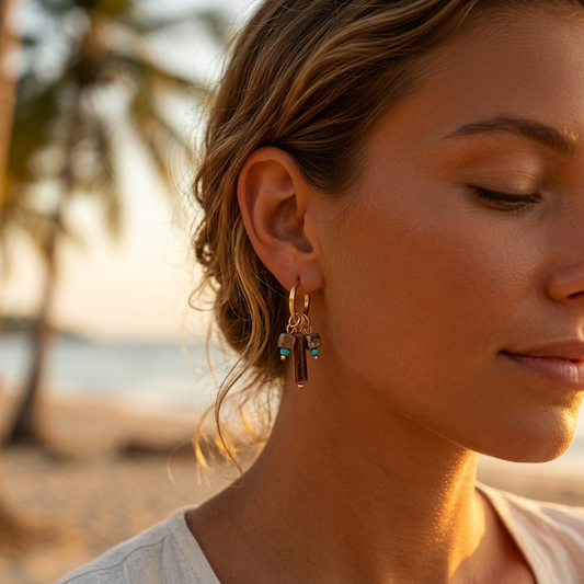 Gold-plated earrings with natural brown-gold stones – stainless steel