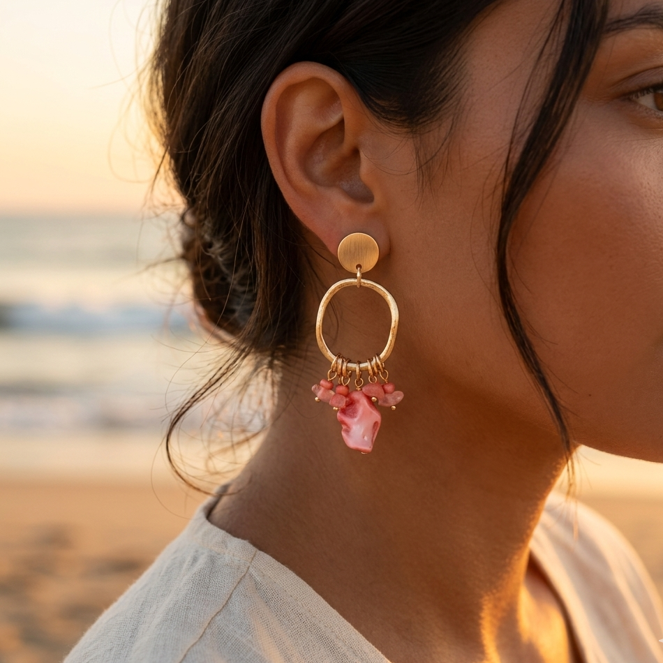 Gold star earrings & crystal shards – refined effect