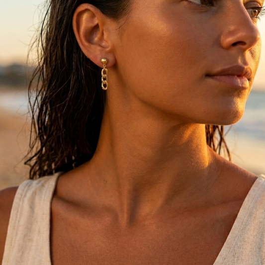 Gold Dangle Earrings – 3-Link Stainless Steel Chain – Hypoallergenic