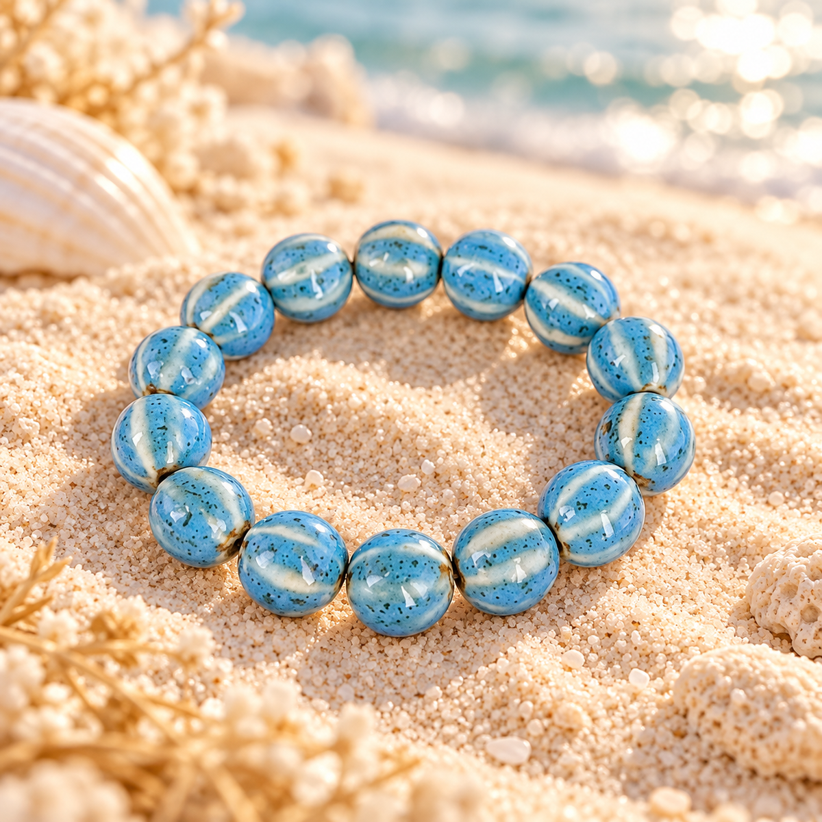 Bracelet élastique perles céramique 8 mm – plusieurs couleurs