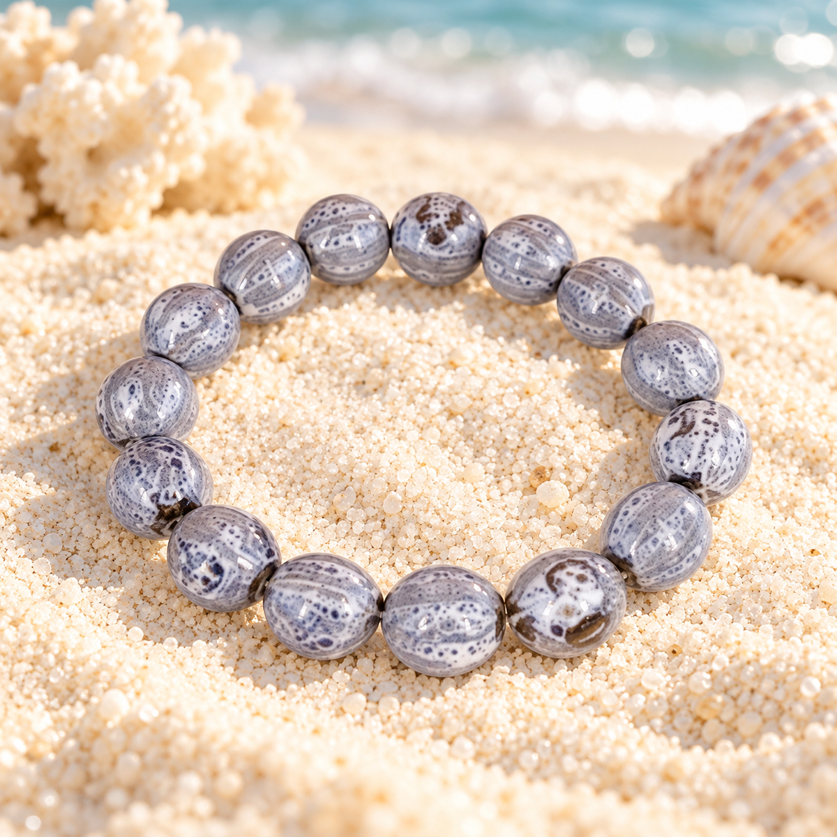 Bracelet élastique perles céramique 8 mm – plusieurs couleurs