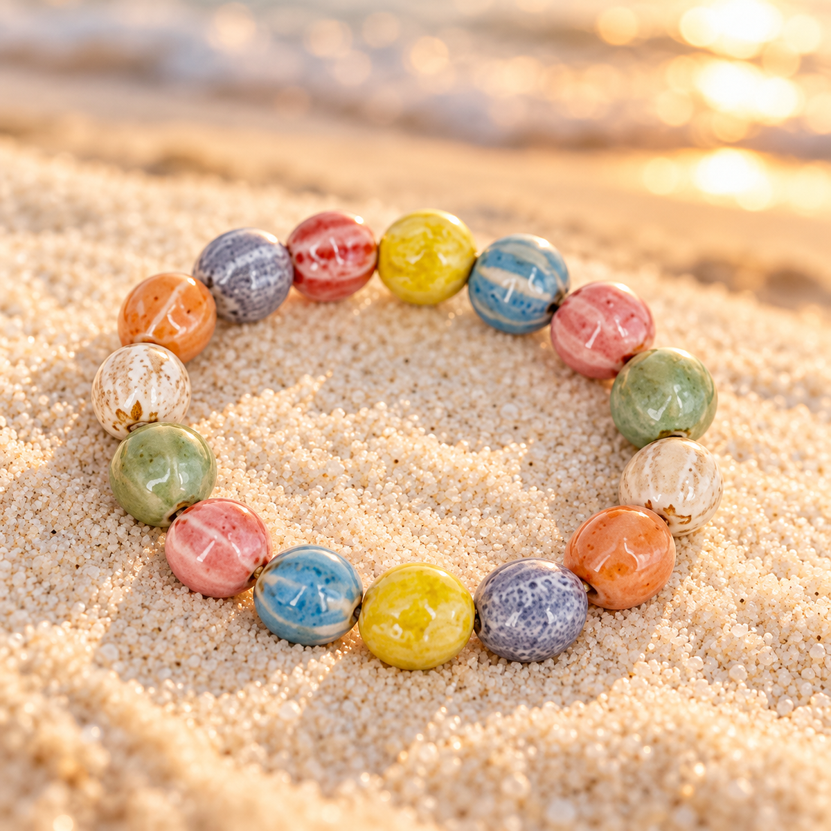 Bracelet élastique perles céramique 8 mm – plusieurs couleurs