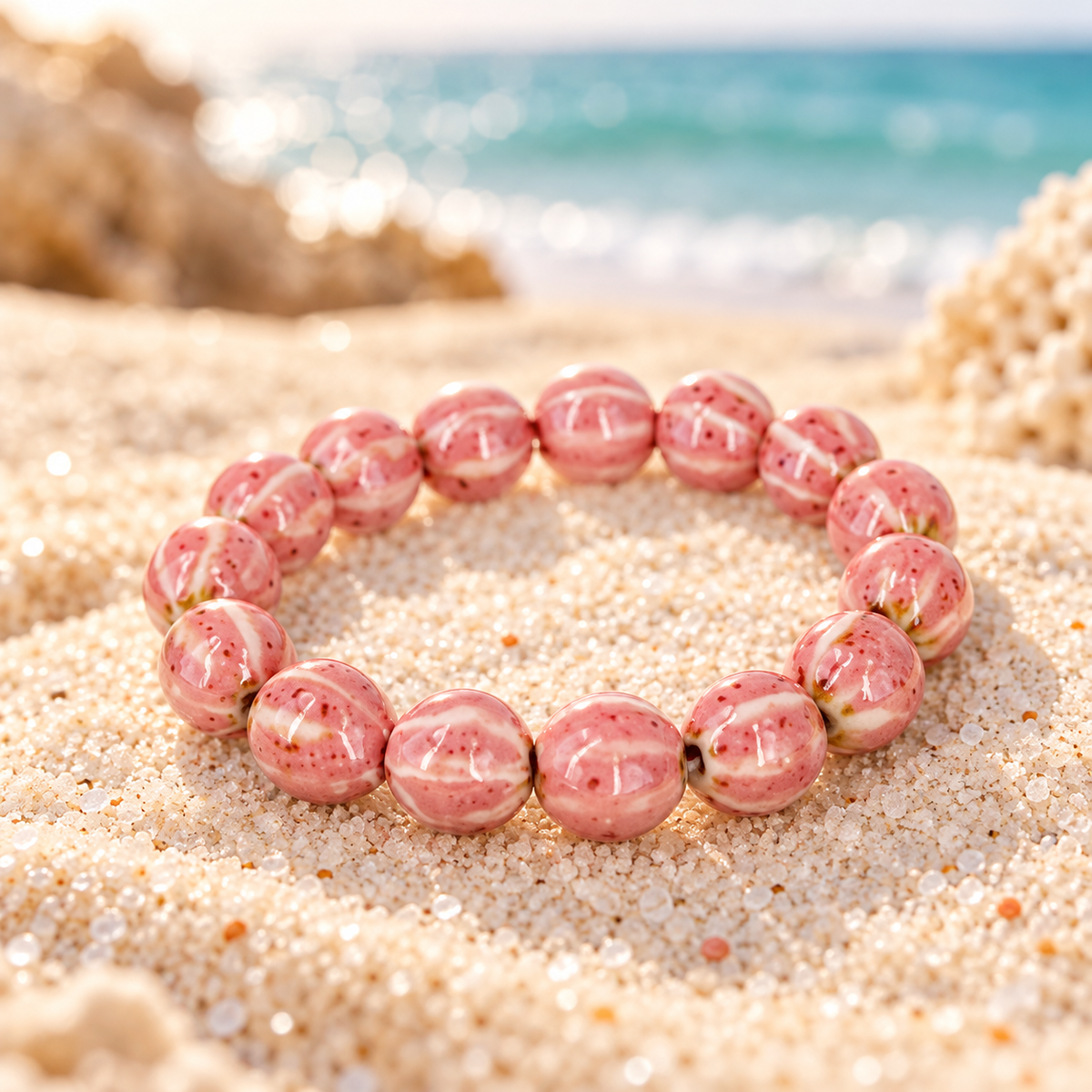 Bracelet élastique perles céramique 8 mm – plusieurs couleurs