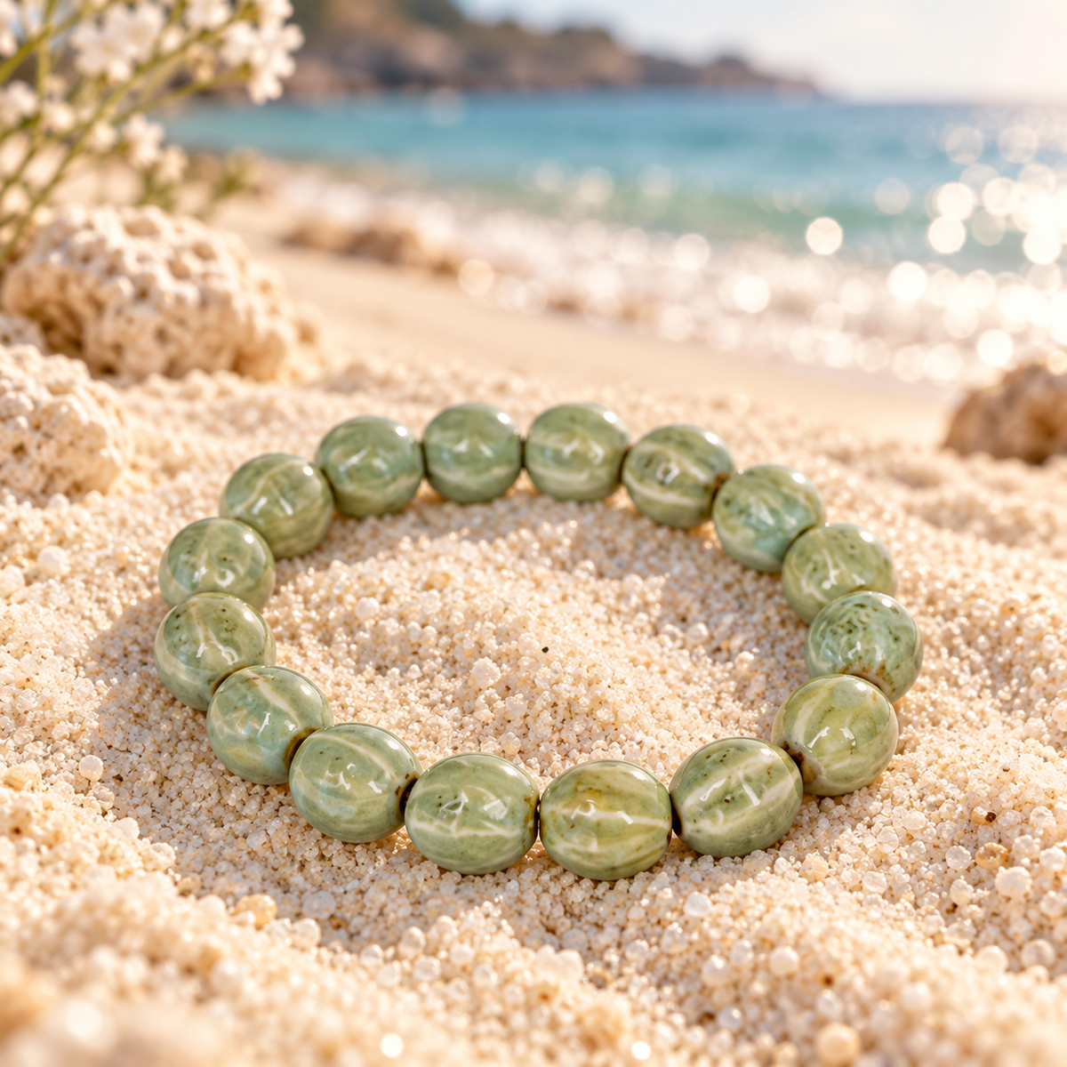 Bracelet élastique perles céramique 8 mm – plusieurs couleurs