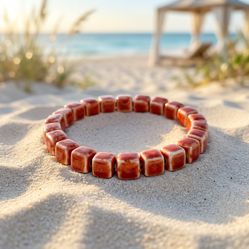 Bracelet élastique perles carrées céramique 6 mm – plusieurs couleurs