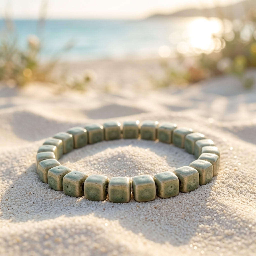 Bracelet élastique perles carrées céramique 6 mm – plusieurs couleurs