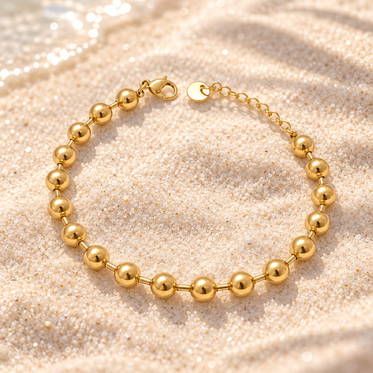 Bracelet billes dorées 6 mm – acier inoxydable