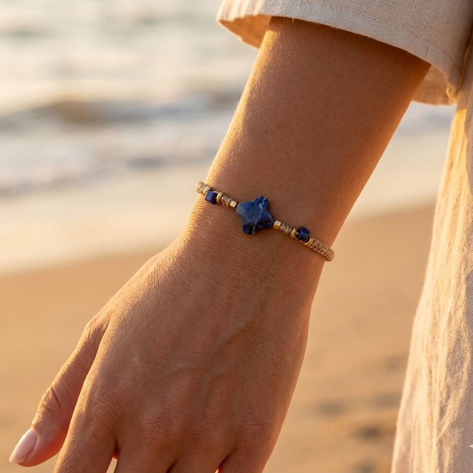 Gold-plated stainless steel bracelet braided wires gold-plated beads natural stone