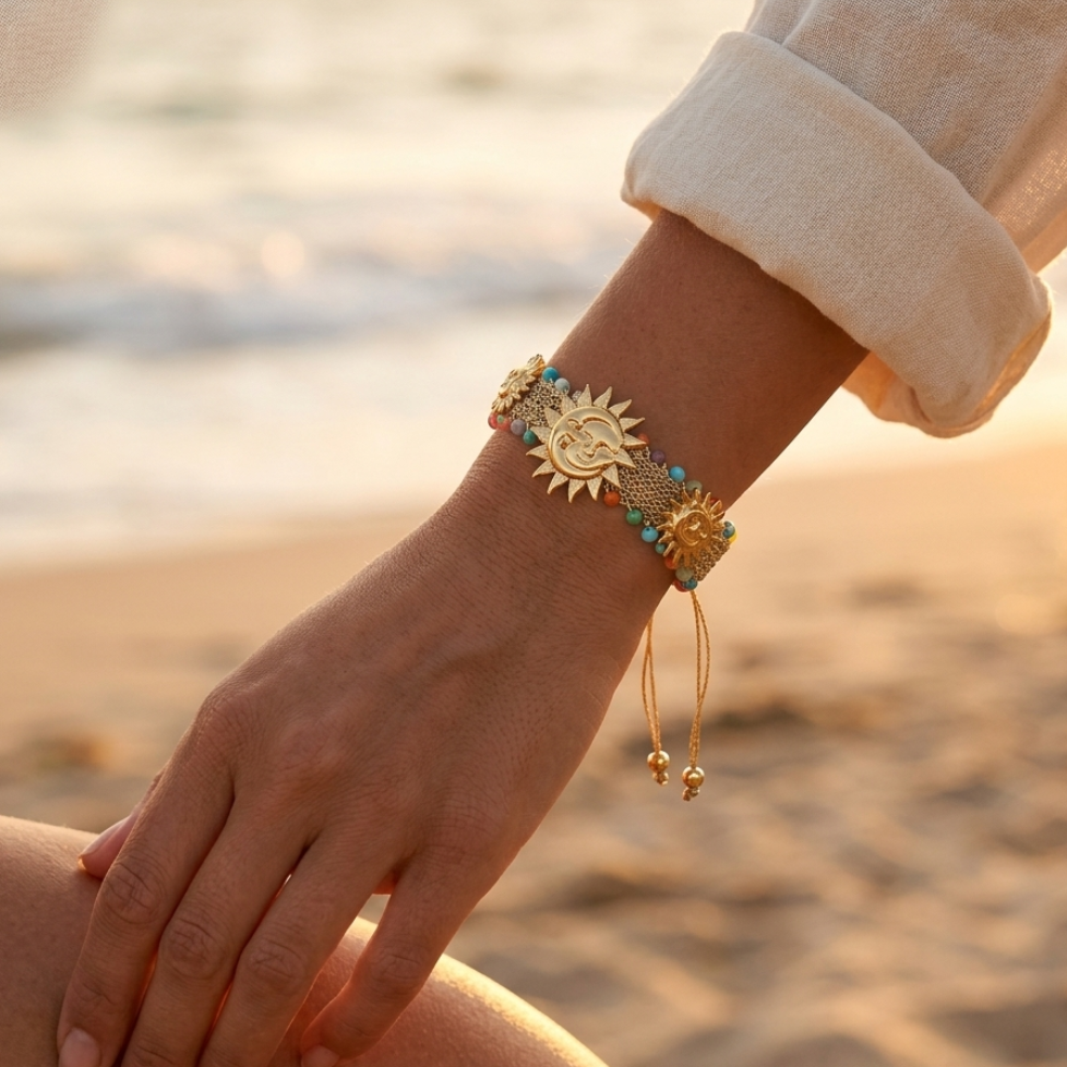 Golden Sun Bracelet – Adjustable Cord and Fine Stones