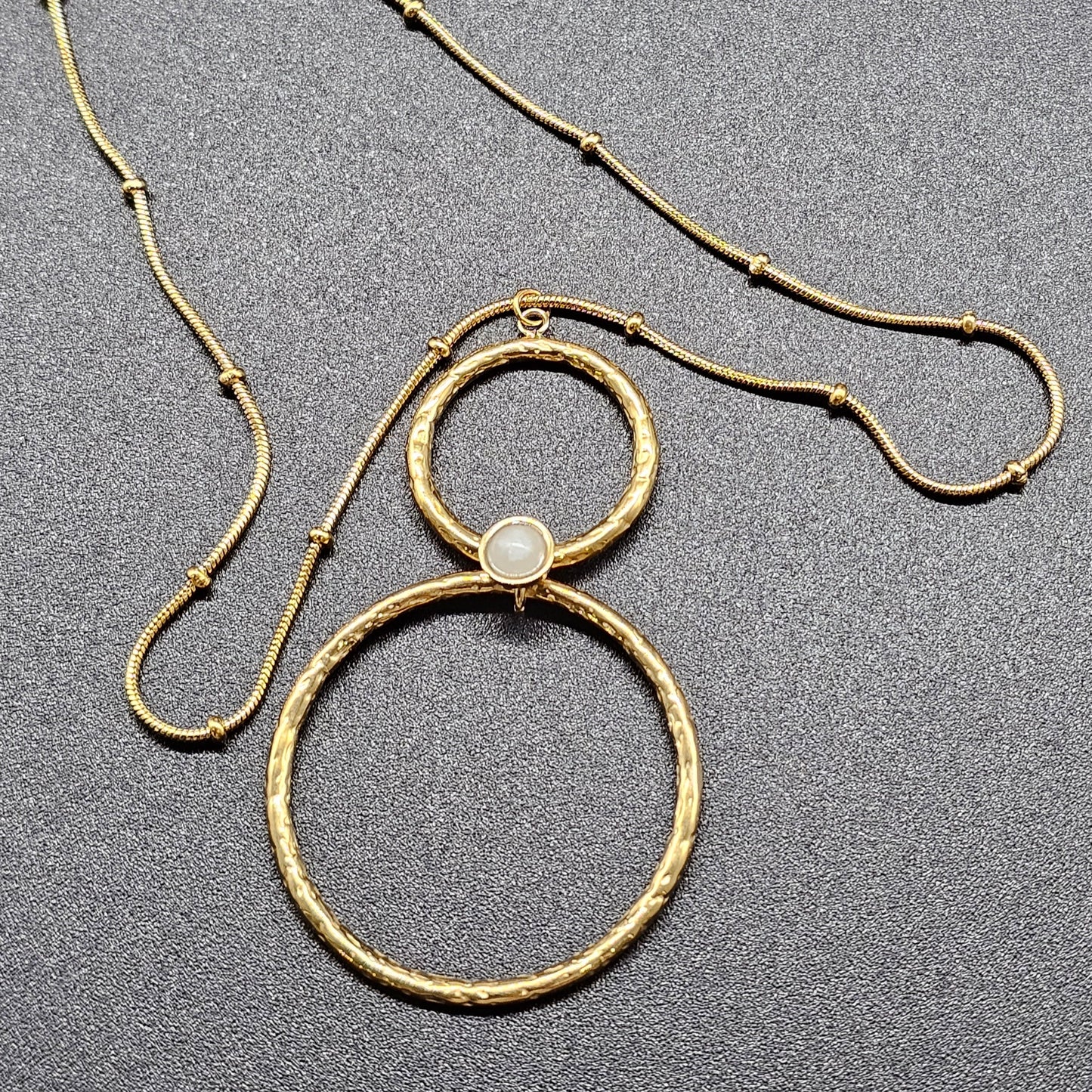 Stainless steel gold-plated necklace – Snake chain and double hammered ring
