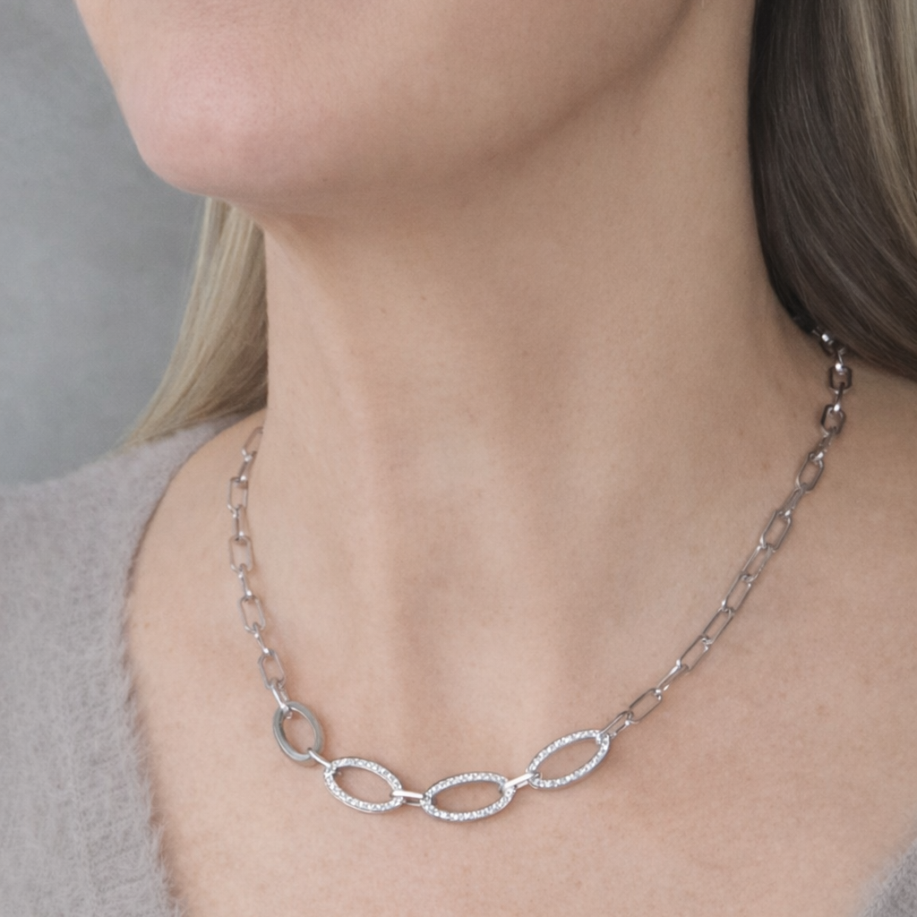 Collier Maillons Strass Argent – Acier inoxydable