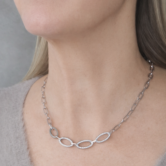 Collier Maillons Strass Argent – Acier inoxydable