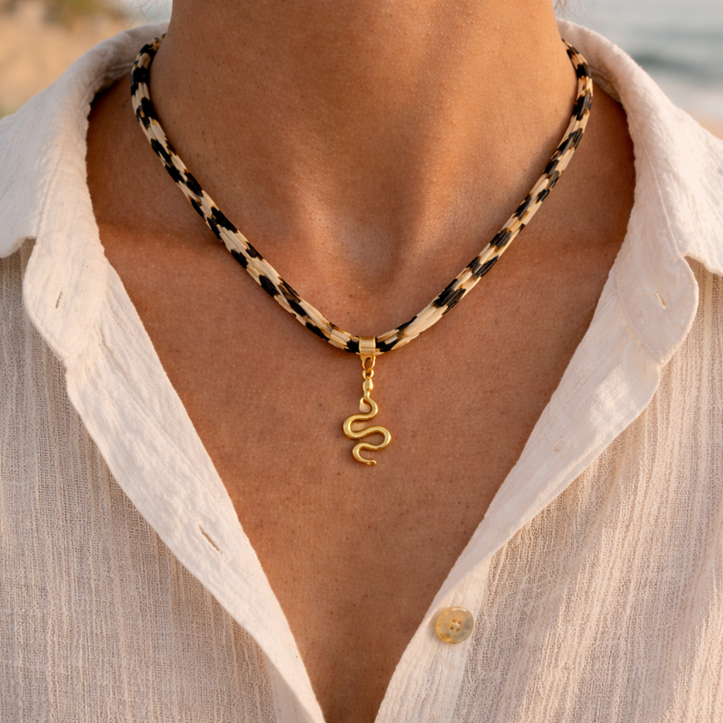 Bijou 2 en 1 Léopard doré – Collier ou bracelet pampille serpent doré