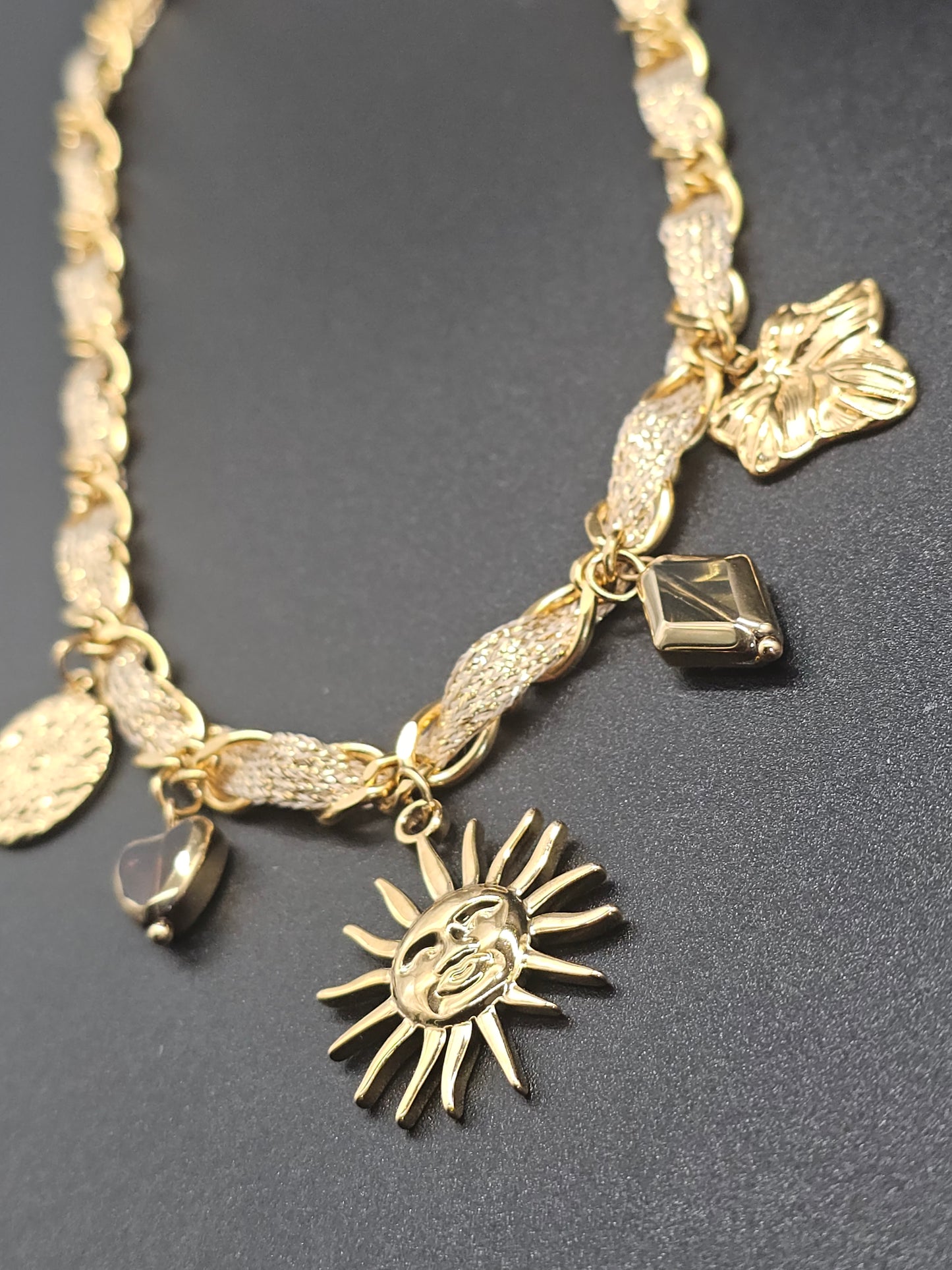 Gold necklace and bracelet set – stainless steel and sun charms