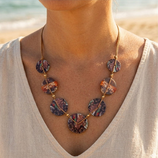 Resin disc necklace on waxed cotton cords – Adjustable