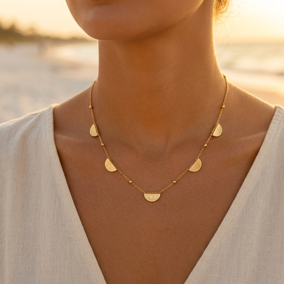 "Akaki" Gold Necklace – Fine cable chain and stainless steel charms