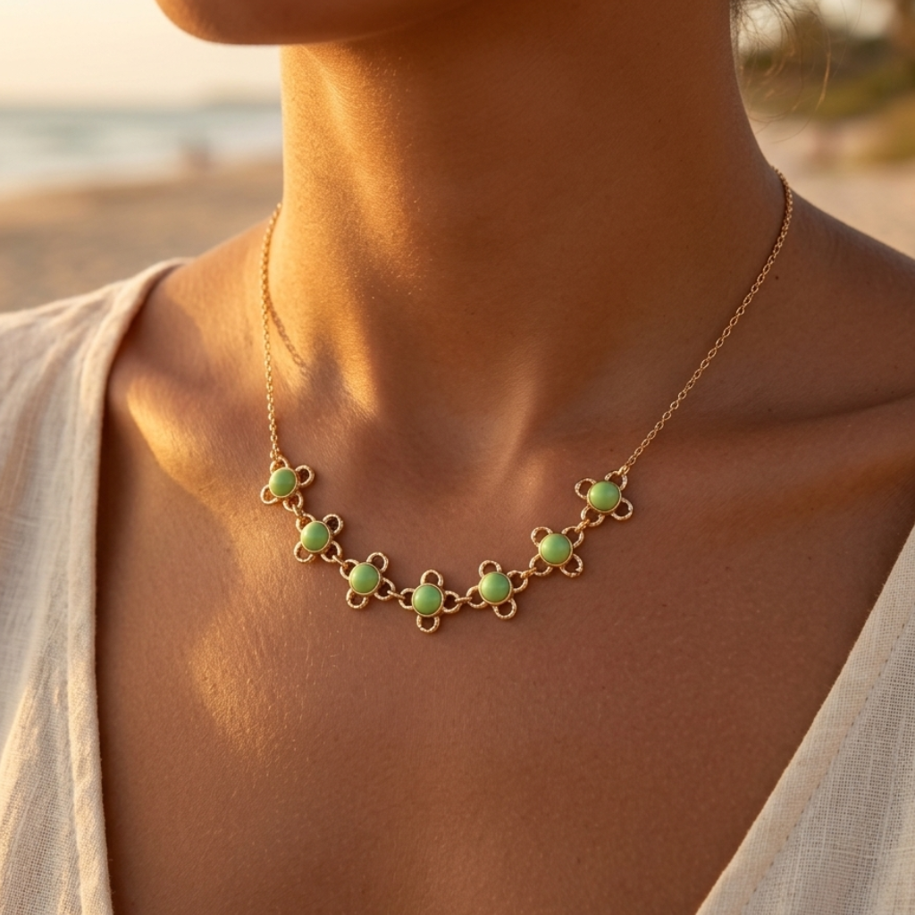 Collier doré médaillon martelé & pastilles multicolores – Acier inoxydable hypoallergénique