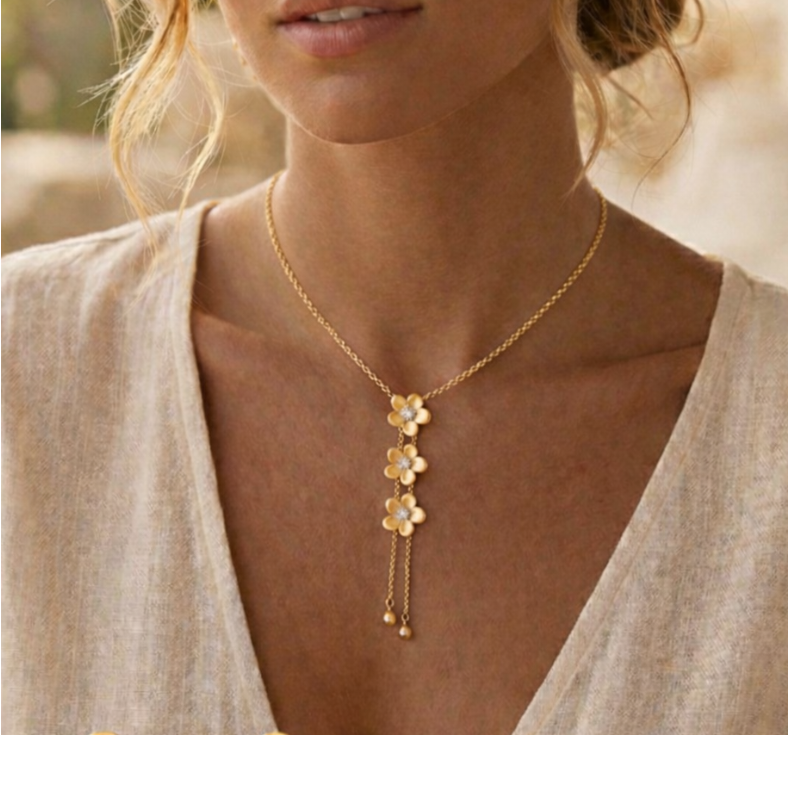 Gold-plated rhinestone flower set – cascade necklace and matching earrings