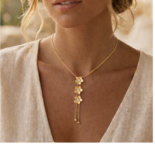 Gold-plated rhinestone flower set – cascade necklace and matching earrings