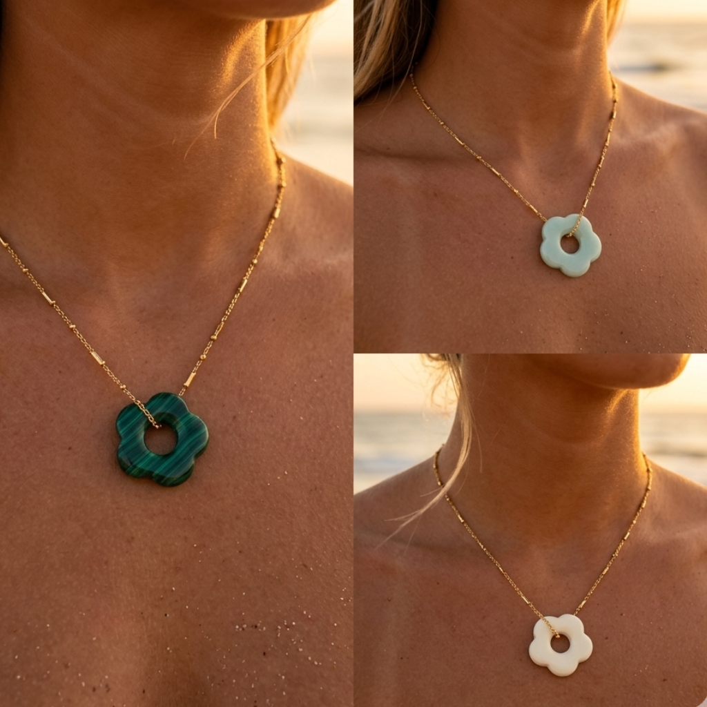 Gold flower necklace – Colourful flower pendant on gold chain