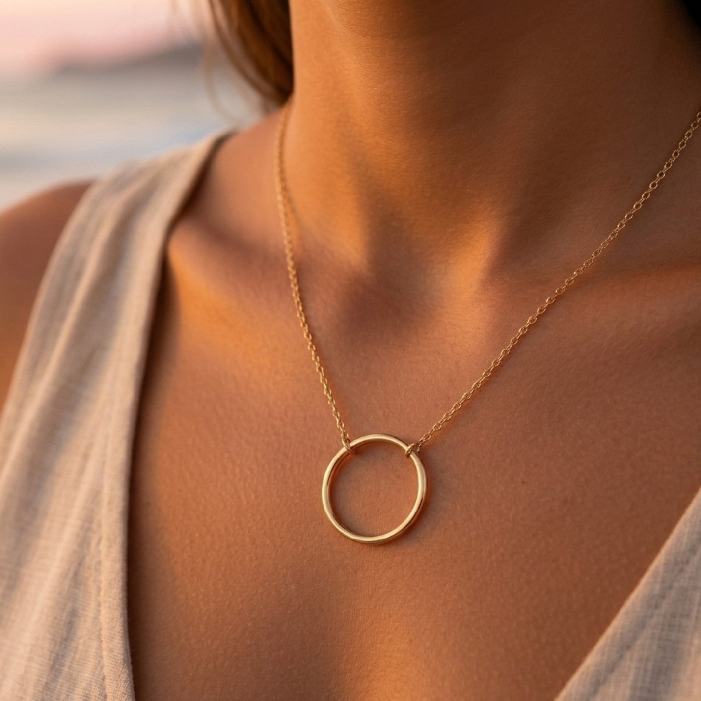 Gold-plated stainless steel necklace – Chic minimalist ring pendant
