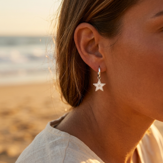 Boucles d’Oreilles Étoile Argentées – Acier Inoxydable Hypoallergénique