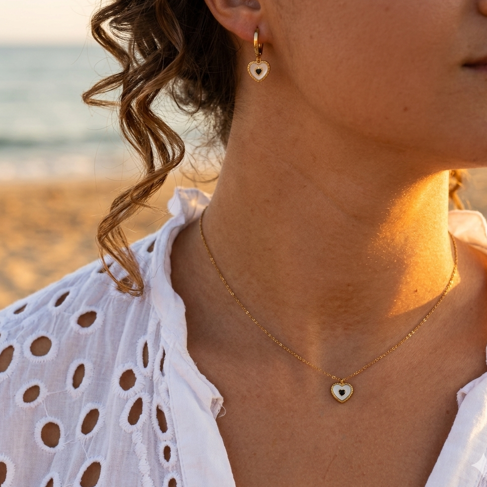 Coffret Cœur Doré – Collier et Boucles d’Oreilles en Acier Inoxydable