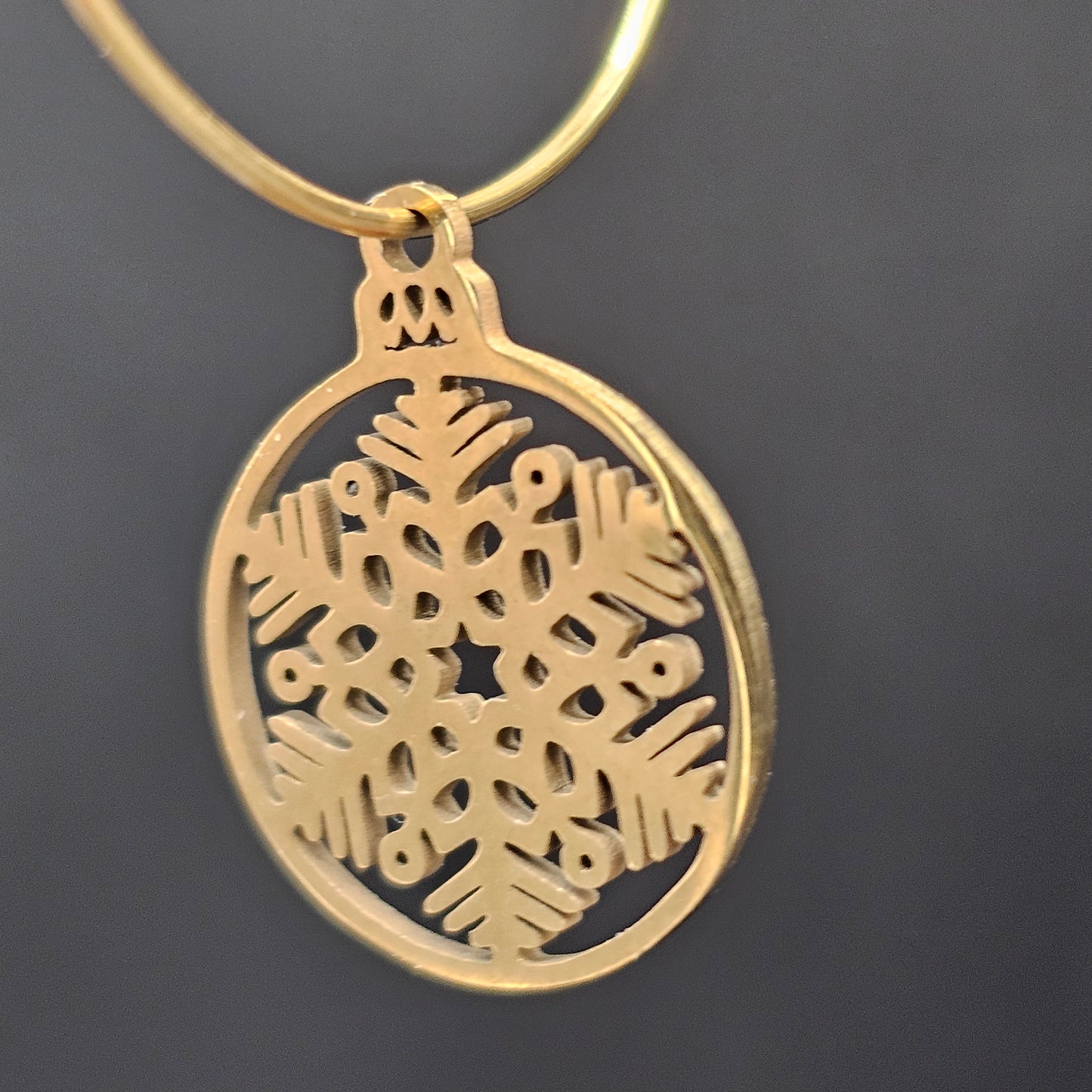 Gold hoop earrings - Filigree snowflake dangle in stainless steel