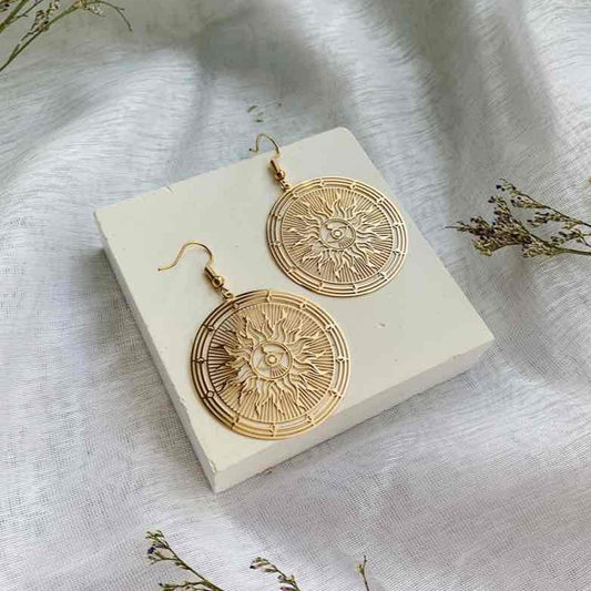 Boucles pendantes motif soleil acier inoxydable doré ou argenté