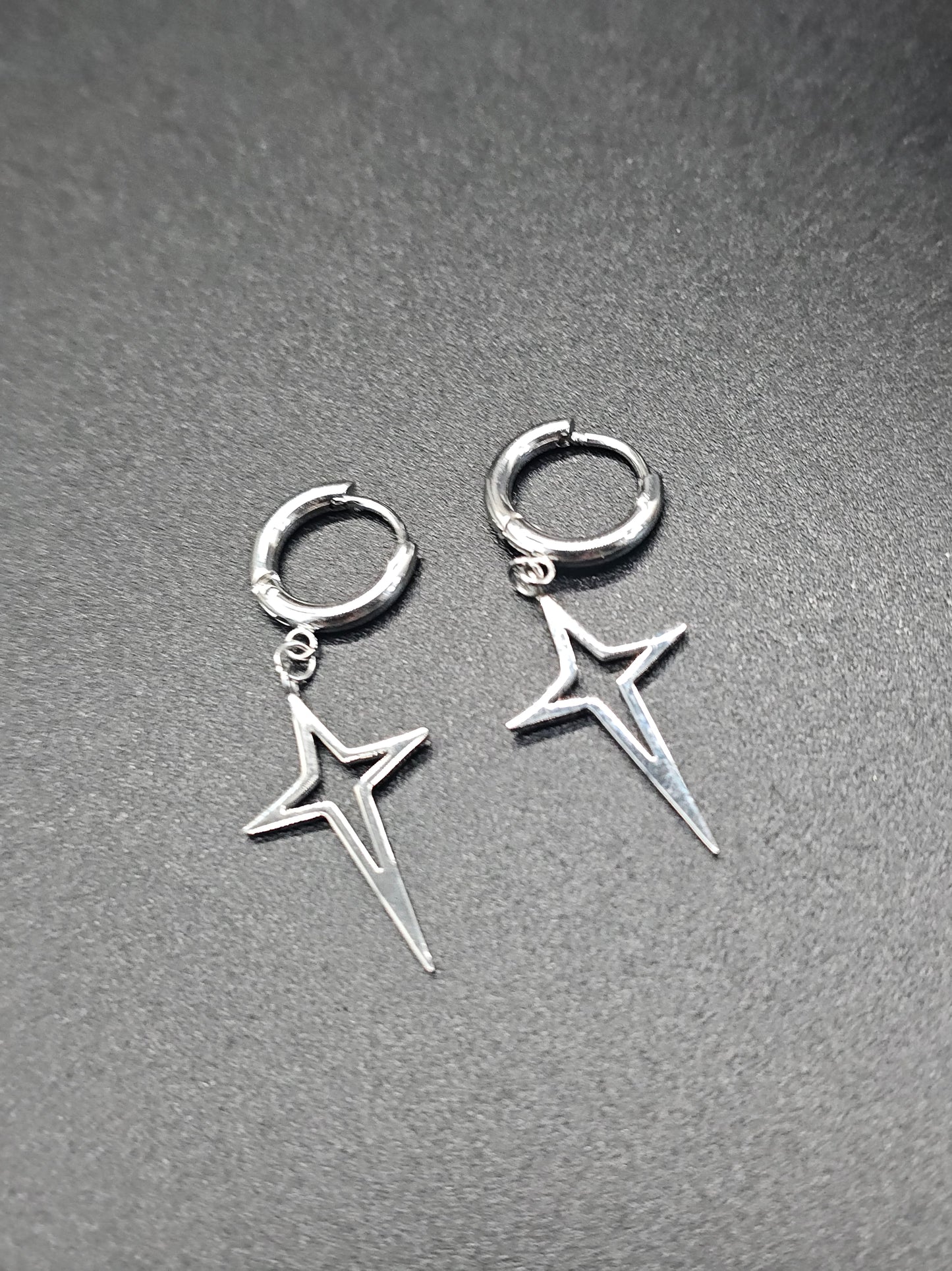 Silver Star Creole Hoop Earrings – Drop, stainless steel