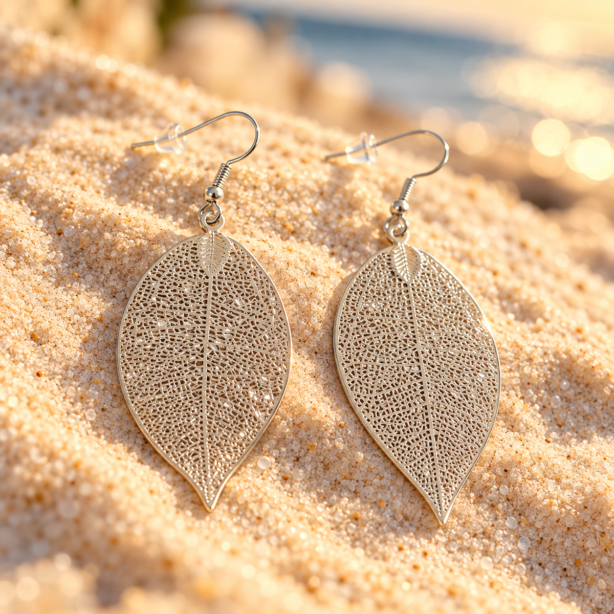 Boucles d’oreilles feuille filigrane dorées ou argentées