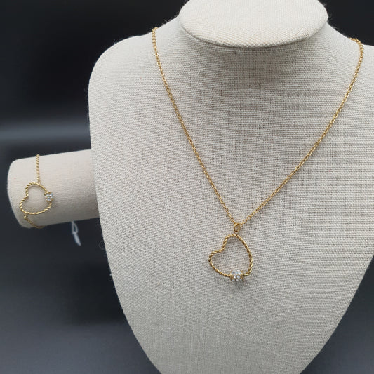 Collier doré acier inoxydable – Maille serpent & pendentif cœur stass
