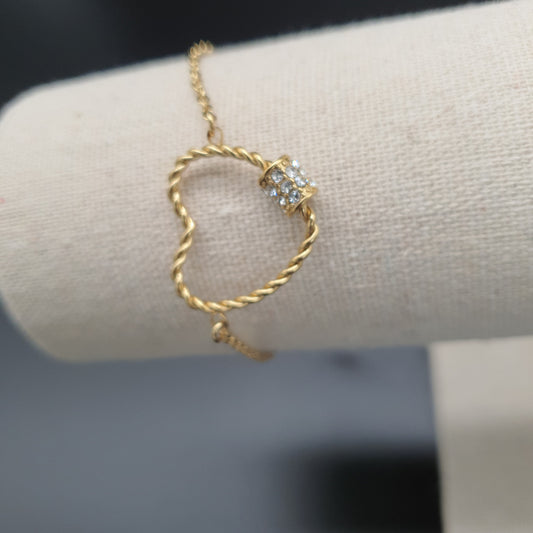 Bracelet acier doré coeur ajouré torsadé et strass Lilas de Seine