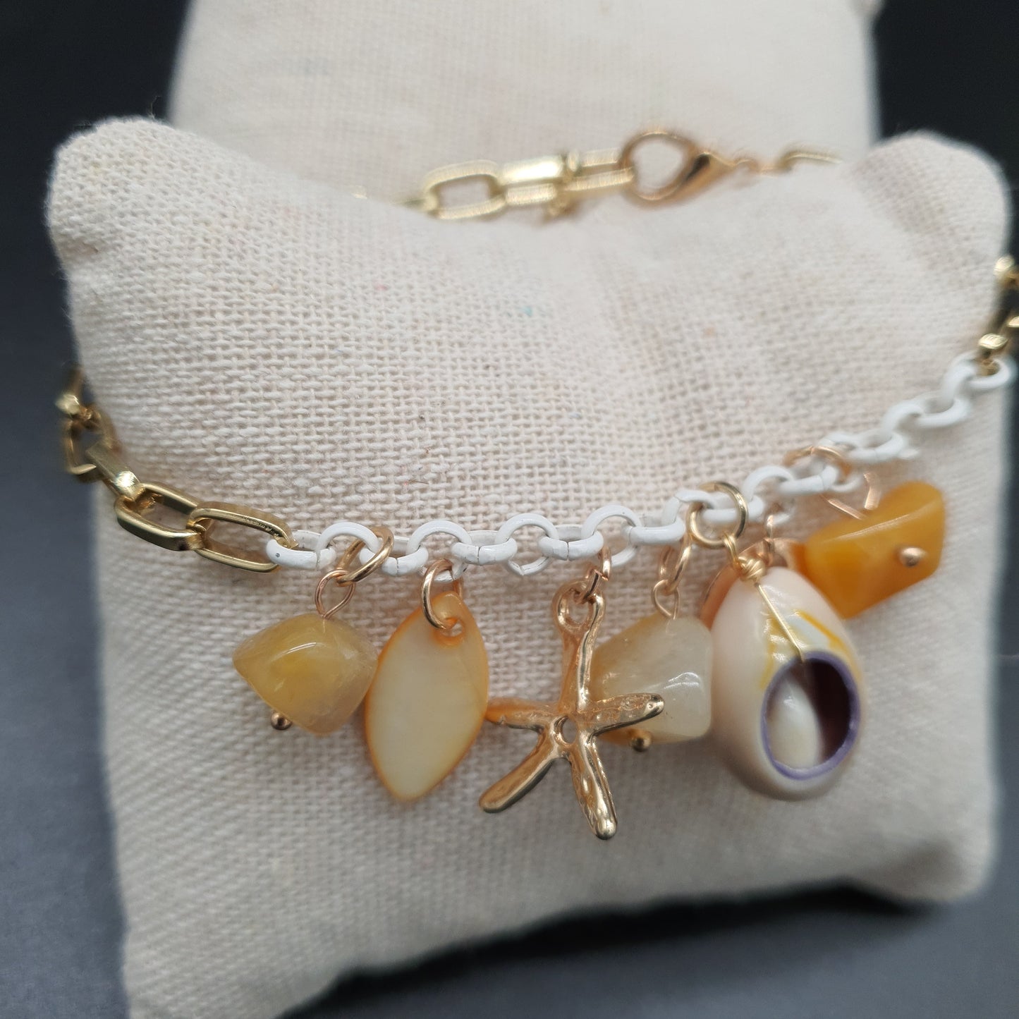 Bracelet plage coquillage cauri éclats pierre nacre étoile de mer